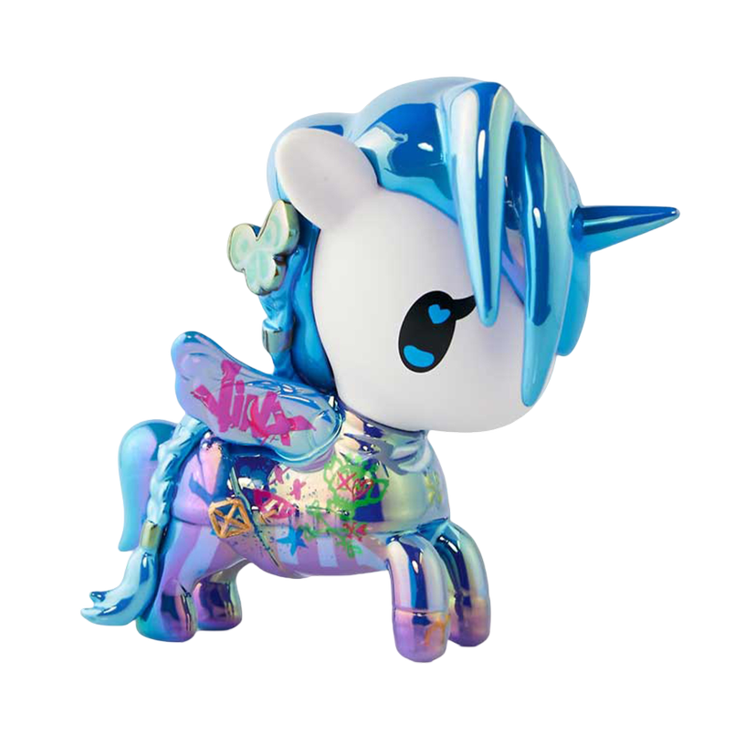 FIGURA DE UNICORNO DE EDICIÓN ESPECIAL DE JINX CAÓTICA AZUL DE TOKIDOKI X ARCANE